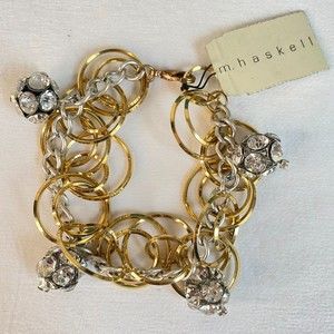 💎M. Haskell Jewelry Charm Bracelet Gold Silver Tone Double Chains Disco Balls